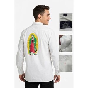 Vintage Alexander Shirt Mens Large White Virgin of Guadalupe Button Up 90s